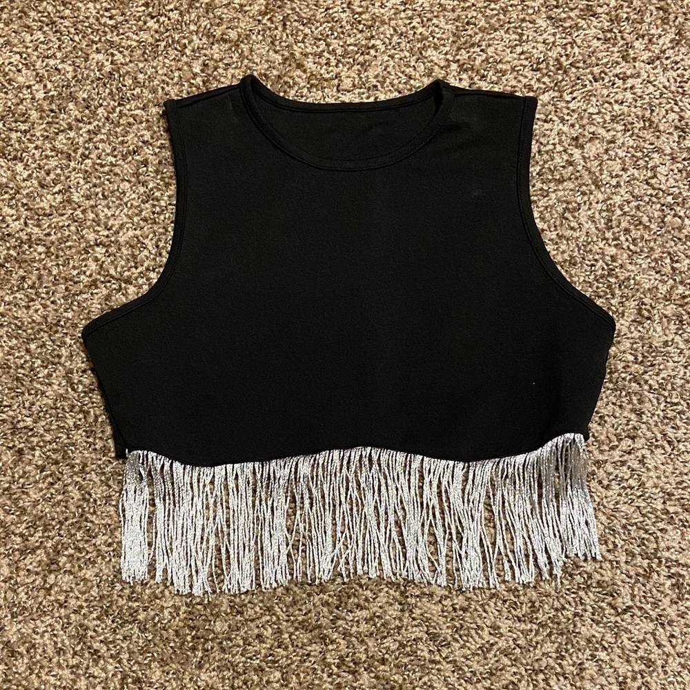 SHEIN (M) Black Tank Top with Silver Fringe - Picture 1 of 6